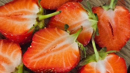 Fresh Juicy Strawberry Halves on Wooden Background – Macro Shot

Fresh Juicy Strawberry Halves on Wooden Background – Macro Shot