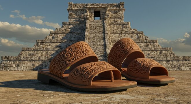 Sandals in front of Mayan temple