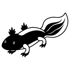 Cute axolotl silhouette isolated on white background