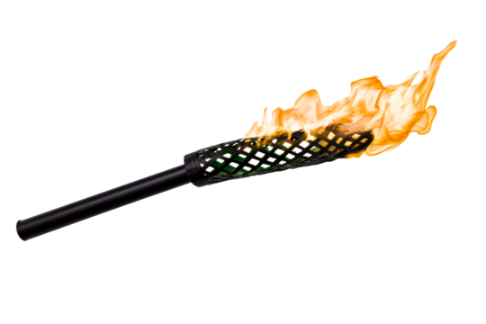 Flaming torch with woven handle and transparent background