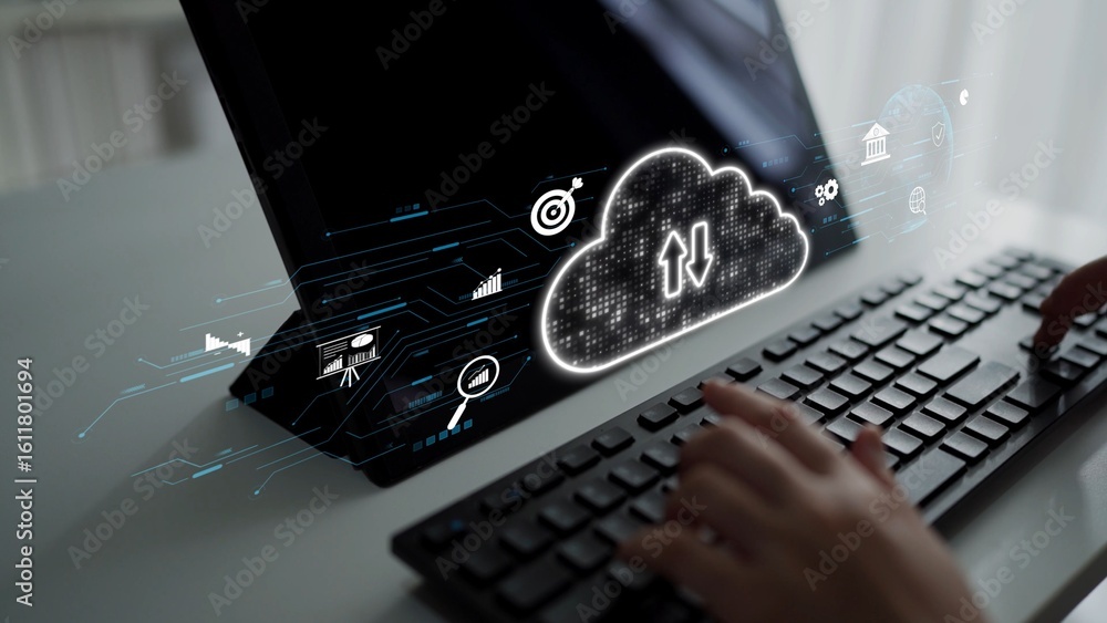 Poster cloud computing, cloud strategy, and cloud technology transforming digital infrastructure with scala