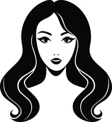 long hair women salon black and white silhouette isolated 