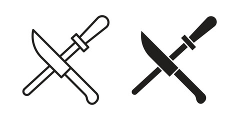 Knife sharpener icon logo set. thin line concept simple icon or design element