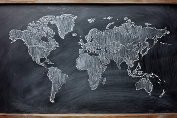 Chalk World Map on Blackboard