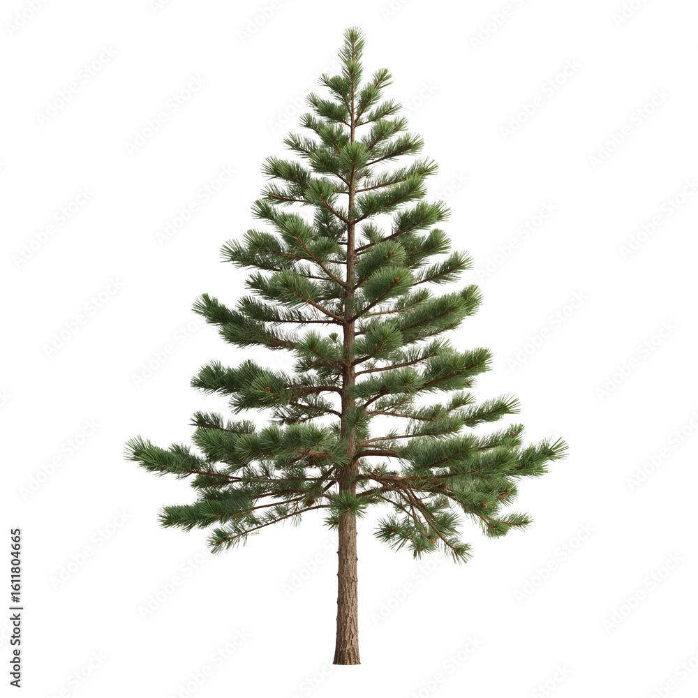 Poster isolated evergreen conifer tree with light frost dusting needles against a spacious transparent