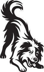 Dog playing silhouette black and white vector, Pet dog silhouette with dynamic pose
