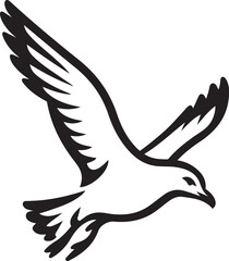 Bird silhouette flying on white background, Black vector bird with spread wings