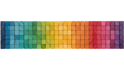 Vibrant Spectrum of Wooden Cubes, A Colorful Array on Isolated Transparent Field Displaying Full