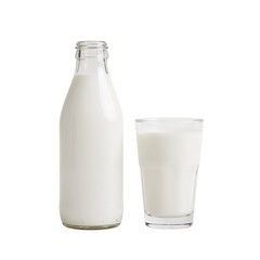 Refreshing Dairy Delight An open glass bottle with milk and glass on a clear plane image