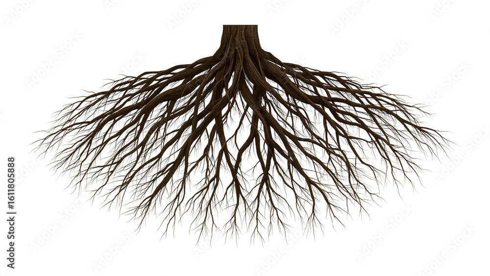 Poster magnificent luminous tree root system extending gracefully across an isolated plane