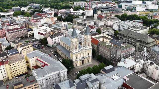 Drone shot of Cathedral of the Divine Saviour in Ostrava, Czech Republic