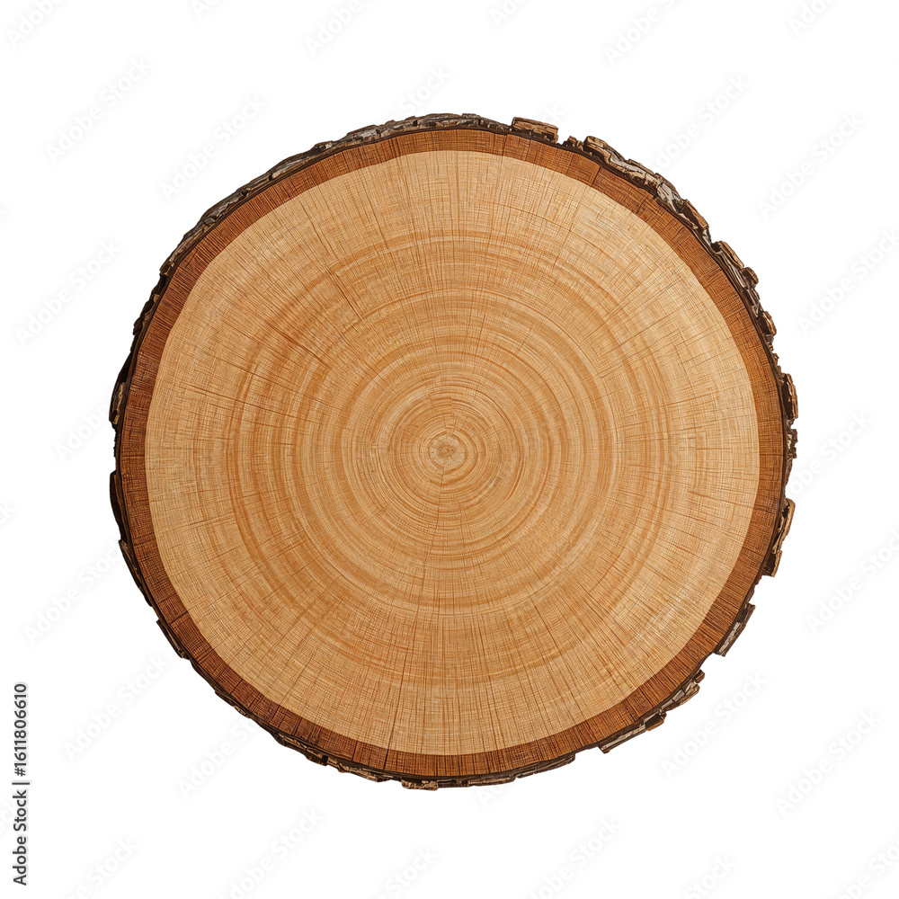 Poster cross-section of a tree trunk with visible growth rings on isolated transparent setting