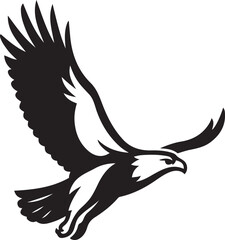 Eagle in flight silhouette on white background, Black predator bird vector design