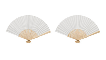 Two exquisite white folding fans with natural bamboo handles for airy elegance