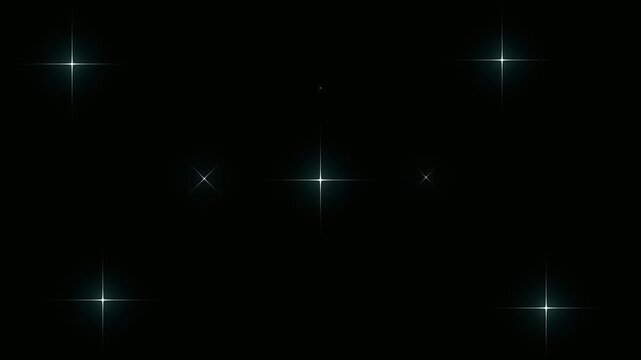 Twinkle glitter star sparkle, bright twinkle blinking light, white cartoon twinkle shine, 4K star sparkle starlight animation, flat vector stars twinkling on black screen background. 4K