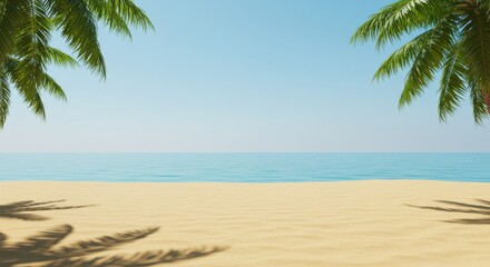 Obraz premium Tropical beach paradise with palm trees and clear blue ocean