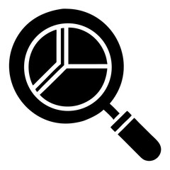 Vector  magnifying glass over a pie chart for data analysis icon on transparent background