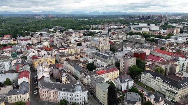Drone view of central Ostrava, Czech Republic
