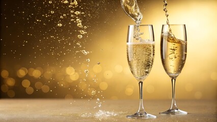  two champagne glasses with sparkling liquid
