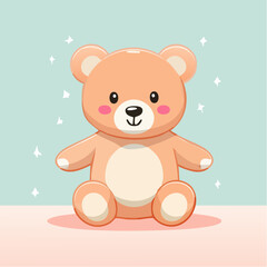 Fototapeta premium Charming light brown teddy bear plush toy with cream patches sitting in a cute kawaii style.