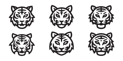 Tiger Head Icon Set – Wild Animal Vector Silhouettes and Emblems
