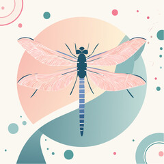 Elegant dragonfly illustration with delicate pink wings and a dark teal segmented body.