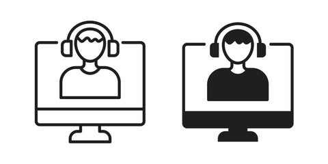 Tech support icon logo set. thin line concept simple icon or design element