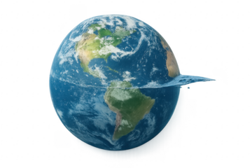 Earth globe is losing its water on a transparent background