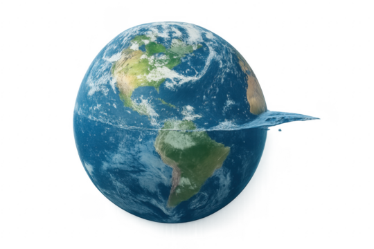 Earth globe is losing its water on a transparent background