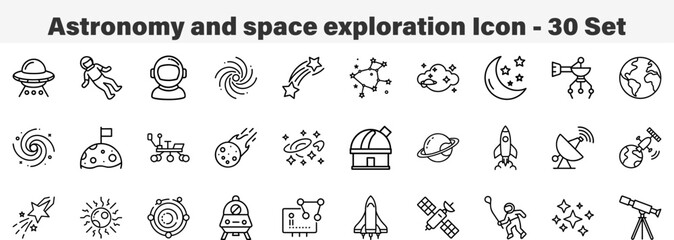 Astronomy and Space Exploration Outline Vector Icons © mstmelon