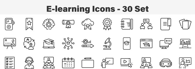 E-learning and Online Education Outline Icon Collection