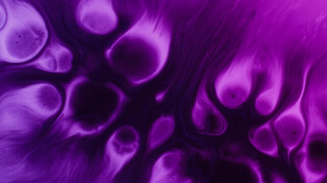 Dye blot. Wet blob. Violet splotch paint drop on purple acrylic flow. Art color blending stream abstract dissolve blur background.