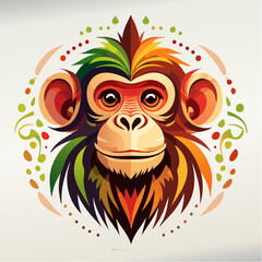 Vibrant monkey portrait featuring colorful fur and a decorative circular background