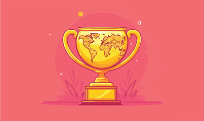 Golden world trophy symbolizes global achievement and international business success and recognition