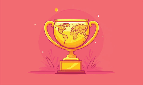 Golden world trophy symbolizes global achievement and international business success and recognition
