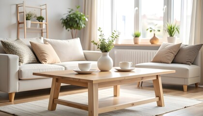 modern living room with sofa and wooden table cozy living room 