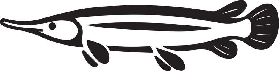 Fish silhouette with fins and scales vector, Black fish design with textured detail