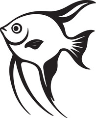 Angelfish silhouette black and white art, Ocean tropical fish illustration