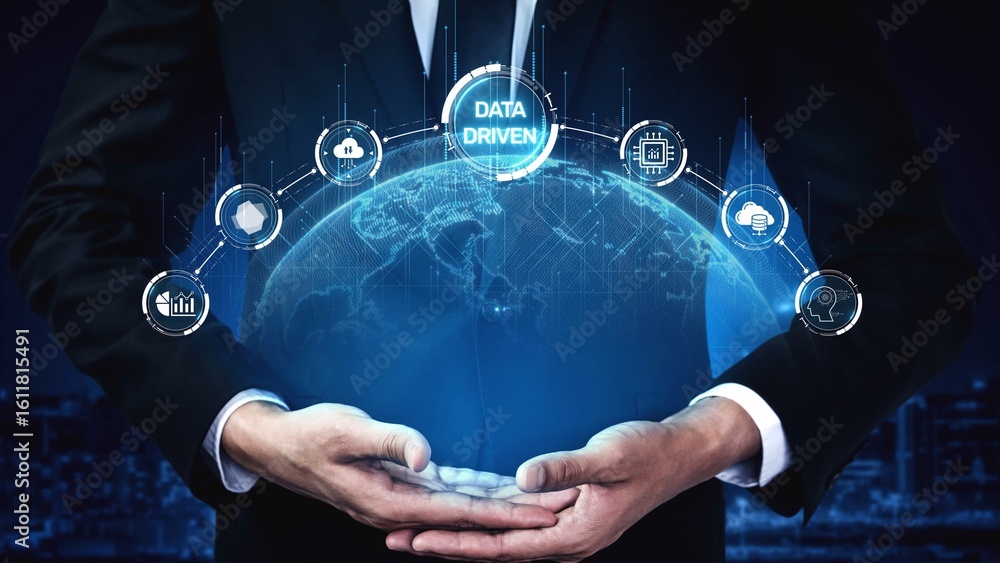 Poster data-driven decision-making empowers business through analytics, datum collection, and ai systems. d