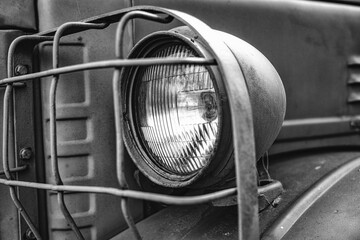 Old Polish military truck headlight showcases historical engineering craftsmanship