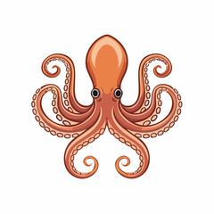 Illustration of an orange cartoon octopus with eight arms on a white background