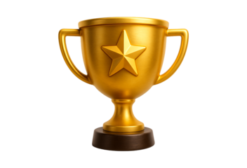 Golden trophy with star emblem isolated on transparent background