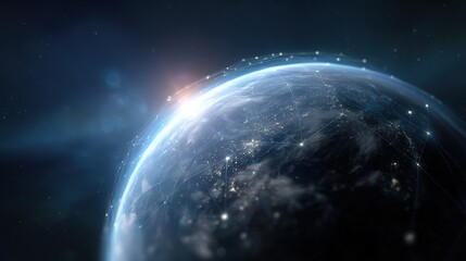 Stunning View of Earth from Space with Network Connections and Light
