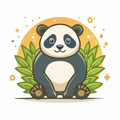 Adorable panda character illustration with bamboo leaves and a warm yellow backdrop design