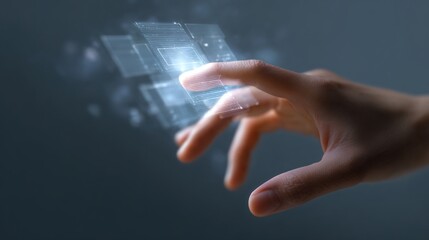 Futuristic Hand with Digital Interface Touching Virtual Screen Display