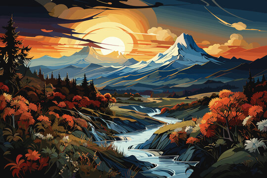 A Desert Landscape With A Large Moon Background vector and illustration 