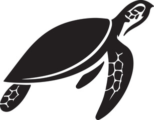 Sea turtle silhouette white backdrop, Underwater animal black vector