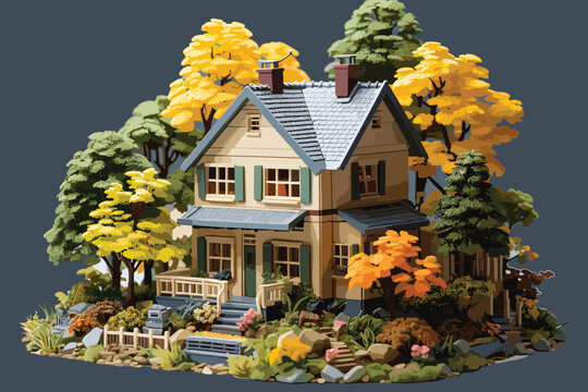 Mini house model on black background vector and illustration 