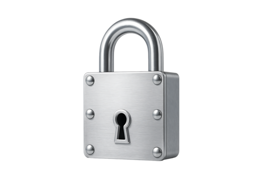 Silver padlock security symbol isolated on transparent background