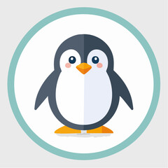 Naklejka premium Adorable penguin cartoon character design set in a circular aqua frame perfect for children's books